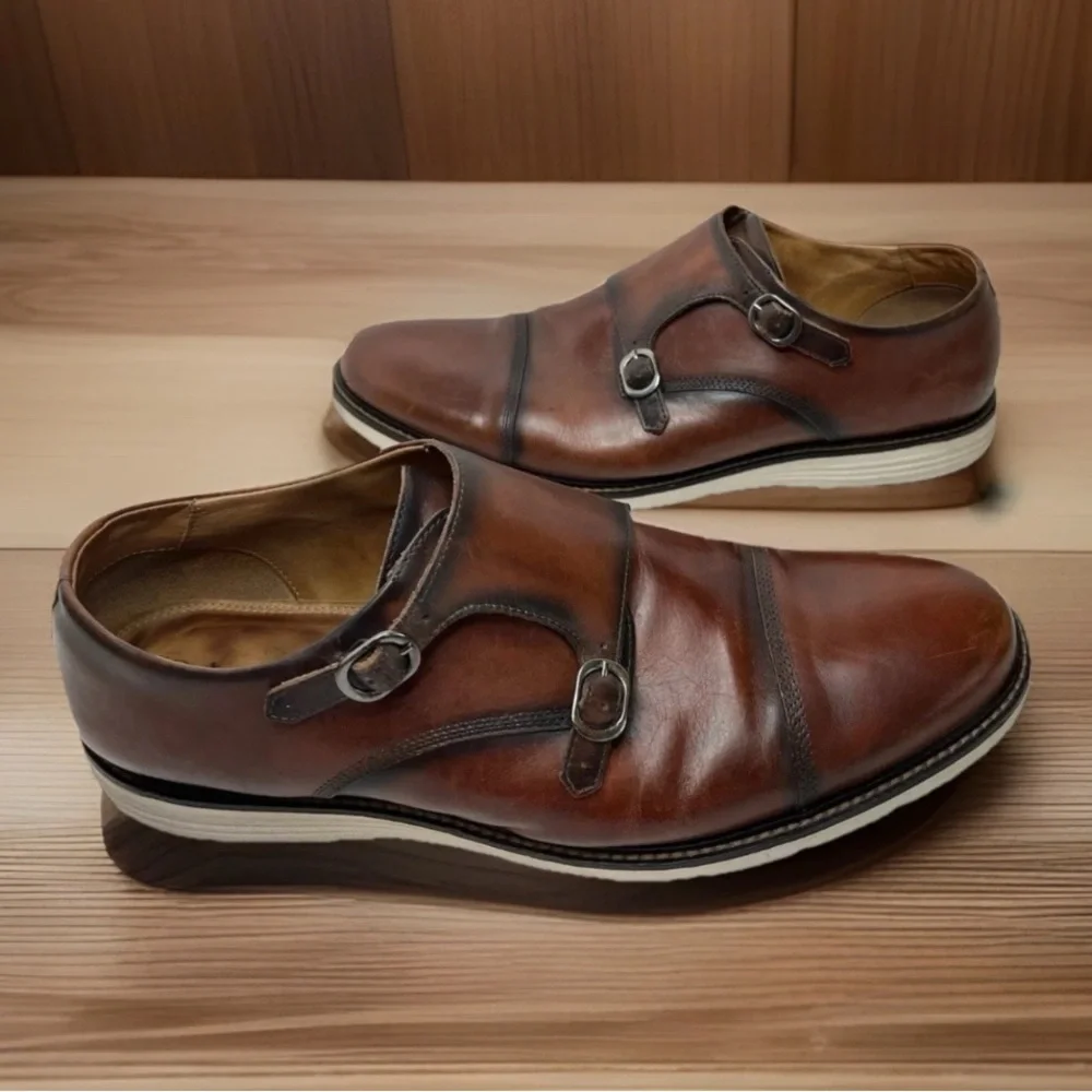 Belvedere Lucien 13 D Brazil Cognac Brown Double Monk Straps Leather HTF Rare